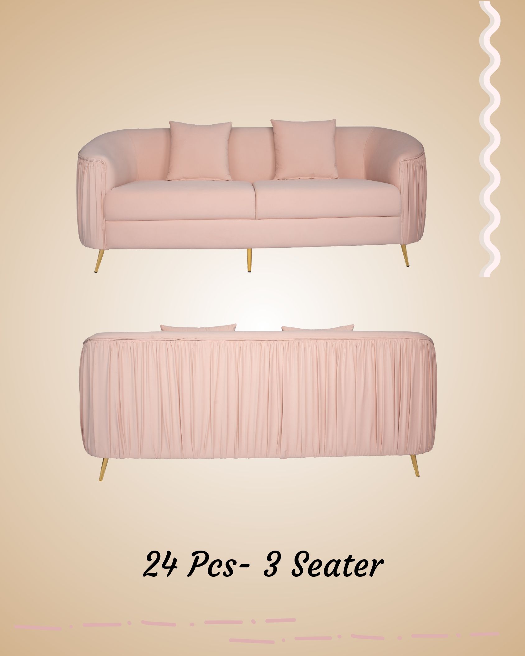 Phagun Decor Co - 3 Seater Baby Pink Sofa